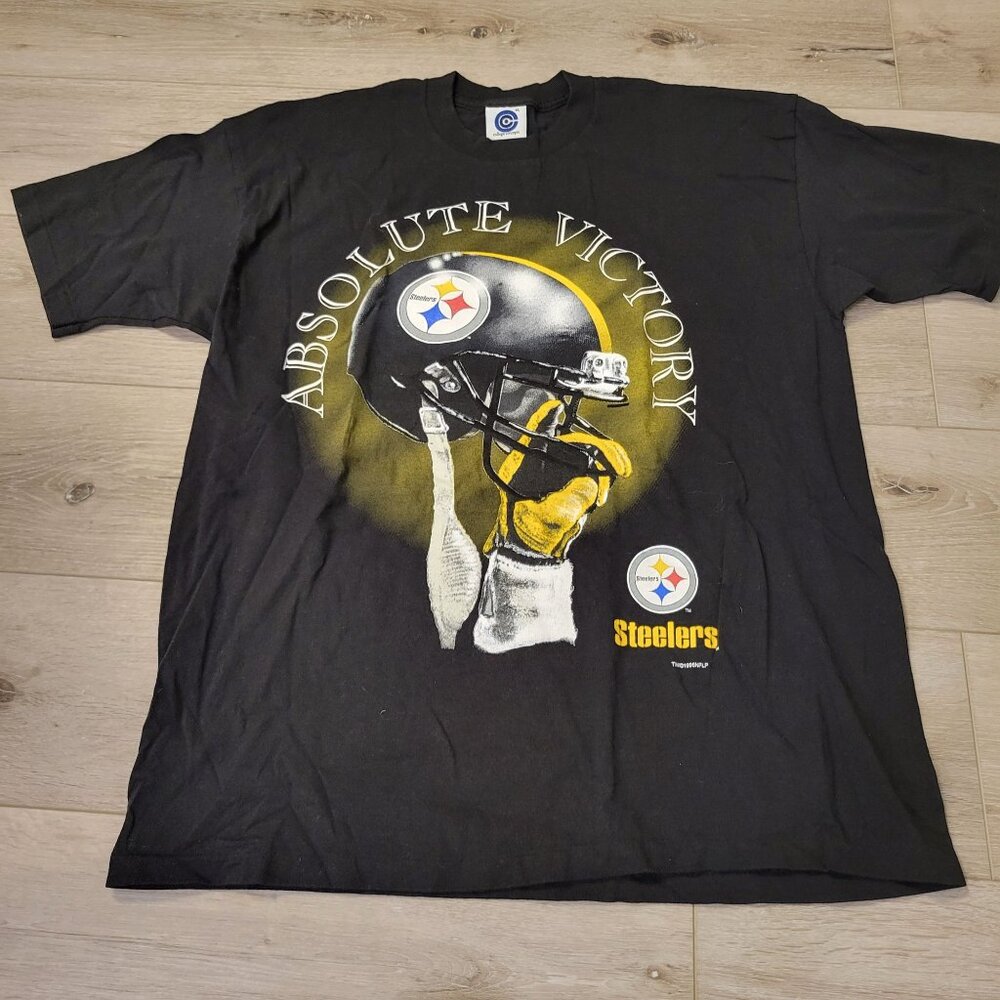 Vtg Pittsburgh Steelers Absolute Victory NFL Football Helmet T Shirt Sz XL